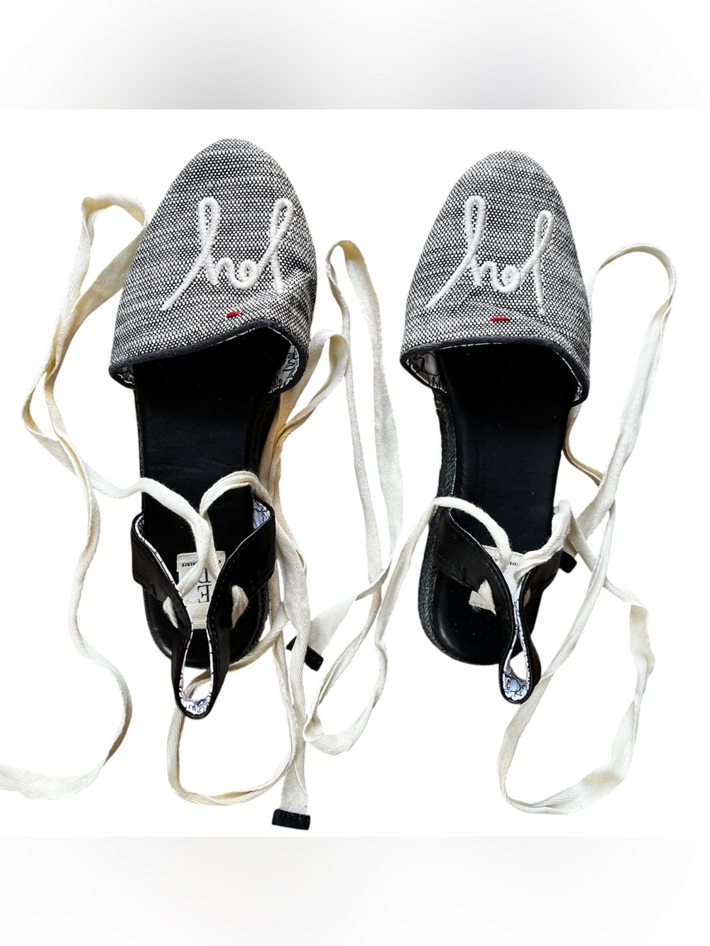 US 7 ED Ellen Degeneres Lourana Black & White Ankle Wrap Espadrilles